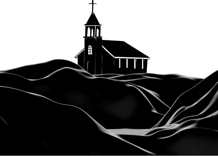 Silhouette illustration of a church on a hill